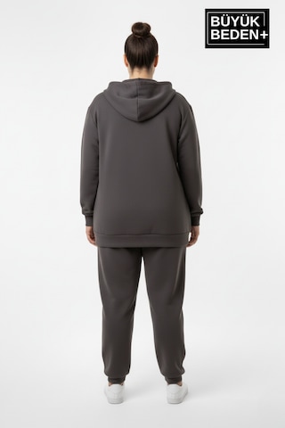 Süperlife Kadın Büyük Beden Fermuarlı Kapüşonlu İnce Sweatshirt Hırka - Rahat Kalıp Spr26bhr960 Füme