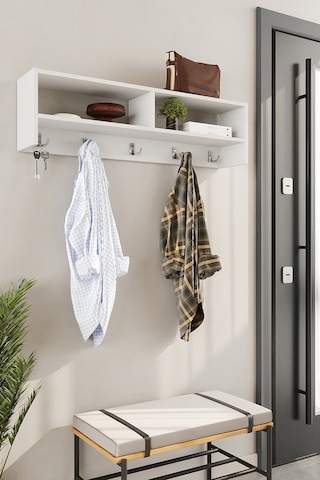 Aeka Ae-7001 Ardıç Beyaz Duvara Monte 5 Askılı 2 Bölmeli Raflı Portmanto Antre Hol Vestiyer Askılık 123,6 24 34,1 Cm Beyaz/beyaz