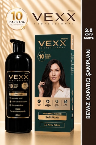 Vexx Professional Beyaz Kapatıcı Pratik Boya Şampuan Koyu Kahve 3.0 Amonyaksız Formül 300 Ml.