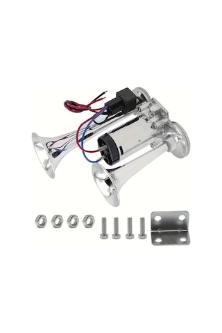 Pazly 12v Çift Borulu Kornası - Gümüş Renk - Tüm Araçlar İçin