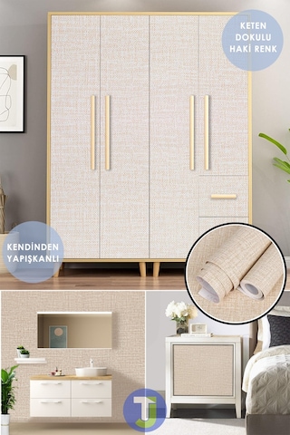 Technojet Kendinden Yapışkanlı Keten Görünümlü Mutfak Banyo Tezgah Duvar Dolap Masa Kaplama 60x500cm 001