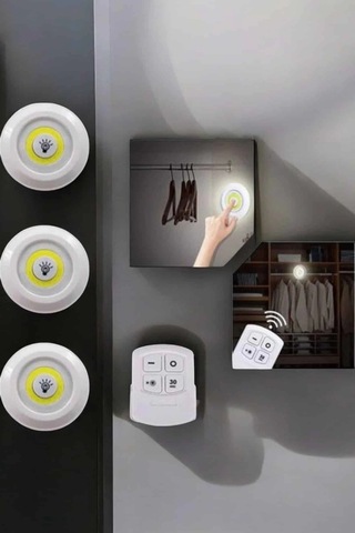 Mey İthalat Spot Lamba Led Işık 3'lü Uzaktan Kumandalı Pilli Yapışkanlı Kablosuz Çok Renkli 23979176