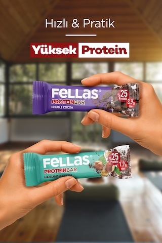 Fellas Protein Bar 32 G Süper Ikili Kutu 24 Adet - Duble Kakaolu X 12 Adet + Fındıklı X 12 Adet