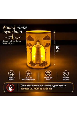 Deniz Feneri Tasarımlı Dekoratif Led Mumluk 10 Cm Lighthouse Temalı Dekoratif Aydınlatma .