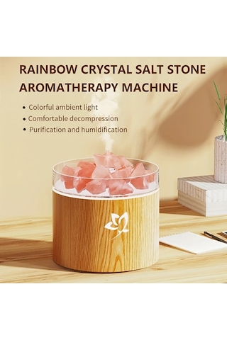 Techbloom Ahşap Desen Rose Çiçek Yedi Renk Tuz Taşı Koku Difüzörü Nemlendirici Esans Yağı Yok