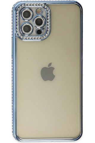 Newface Apple iPhone Uyumlu 12 Pro Kılıf Joke Taşlı Silikon Semeglbl - 49 - Mavi