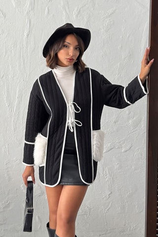Verymoda Peluş Cep Detaylı Kapitone Ceket Siyah