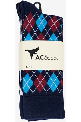 AC&Co / Altınyıldız Classics Erkek Lacivert-gri Pamuklu Desenli 3'lü Soket Çorap Lacivert - Gri