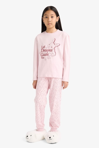 Defacto Kız Çocuk Regular Fit 2li Pijama Takımı Baskılı Uzun Kollu Üst Desenli Uzun Alt F6215a825wnpn688 Pembe