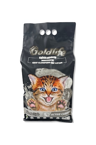 Goldlife Aktif Karbonlu Topaklaşan İnce Taneli Doğal Bentonit Kedi Kumu 10 L