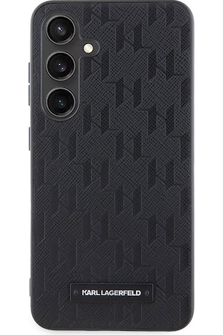 Galaxy S24 Uyumlu Kılıf Lisanslı Saffiano Monogram Metal Logo Kapak Siyah