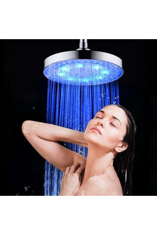 Qingmipy 8 İnç Dairesel Led Duş Başkanı - Metal Yapı - Su Akımı İle Çalışır - Sıcaklık Sensörlü Kırmızı-mavi-yeşil Renk Değişimi Gümüş