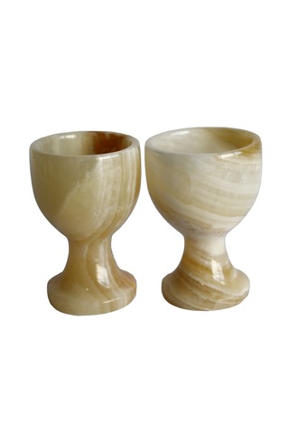 Bal Oniks Doğal Taş Yumurta Kadehi Seti El Yapımı Dekoratif 2 Li / 6 Lı Takım, Şık Ev Aksesuarı Açık Kahverengi