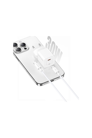 Recci Rc77e Gan Teknolojili Hızlı Şarj Başlığı Type-c To Type-c Pd 30w Kablolu Şarj Seti Beyaz