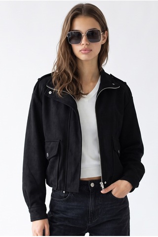 Mixray 2234 Kadın Cepli Fermuarlı Kısa Süet Ceket Siyah