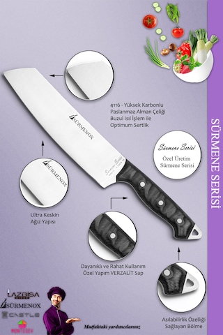 Sürmene Serisi Mutfak Şef Bıçak Seti Et Ekmek Sebze Fileto Şef Bıçağı 2 Li Set Siyah Mft-122 Siyah