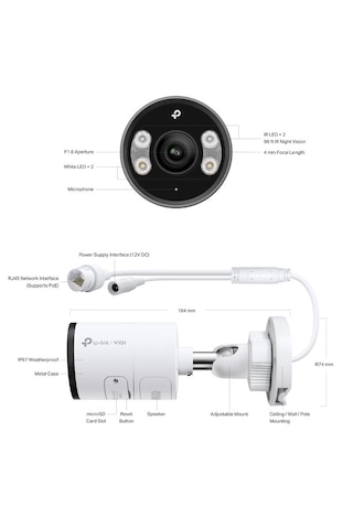 Tp-lınk Vıgı Insıght S355 5mp 2.8mm Full Color 30mt Ip67 Kamera