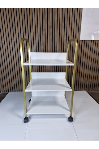 Beyaz Raflı Gold Detay Etejer