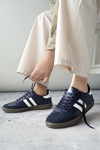 Muggo Gordon Unisex Ortopedik Günlük Garantili Bağcıklı Yürüyüş Koşu Sneaker Spor Ayakkabı Lacivert
