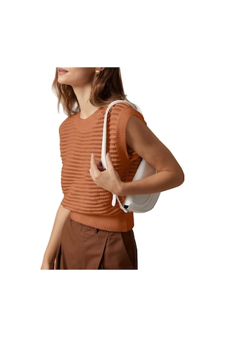 Youknitwear You Crochet Bisiklet Yaka Triko T-shirt Oranj