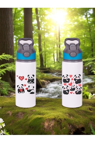 Kalpli Panda Baskılı 2'li Pipetli Matara Suluk 650 Ml Beyaz Kalpli Panda Baskılı 2'li Pipetli Matara Suluk 650 Ml Beyaz