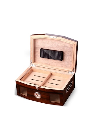 İtalyan Sediri 2 Katlı Camlı Özel Humidor Puro Kutusu Rd18