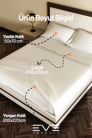 Eve Tekstil %100 Pamuk Ranforce Çarşaflı Yastık Ve Yorgan Kılıflı Çift Kişilik Nevresim Takımı 200x220 Cm Beyaz