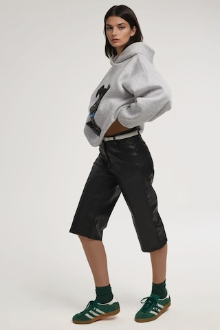 Hiccup Oversize Baskılı Kapüşonlu Sweatshirt Gri