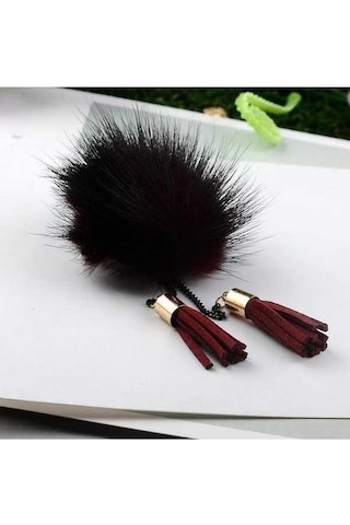 Flybuy Zincir Topu Şarap Püskül Kürk Kırmızısı Kadınlar İçin Broş Broş Ha Çok Renkli