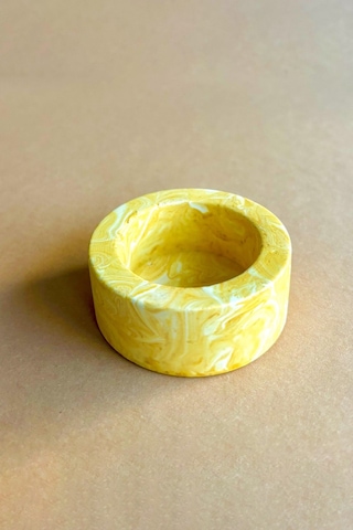 Dekoratif Sarı Mermer Desenli Beton Şamdan El Yapımı Tealight Mumluk 3 Adet Sarı