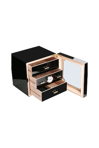 Falconetti Çekmeceli 3 Katlı Siyah Sedir Humidor Puro Kutusu Rb80