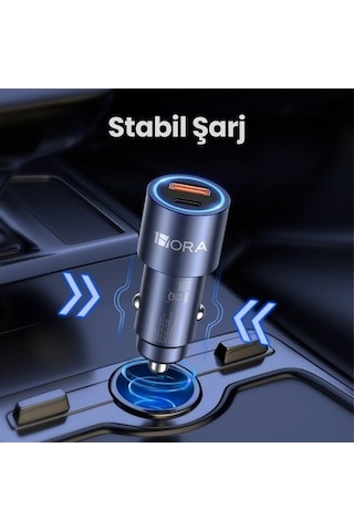 Gar241 Pd+qc Metal Araç Şarj Cihazı 20w+18w - 1m Type-c To Type-c Kablosu - Gri