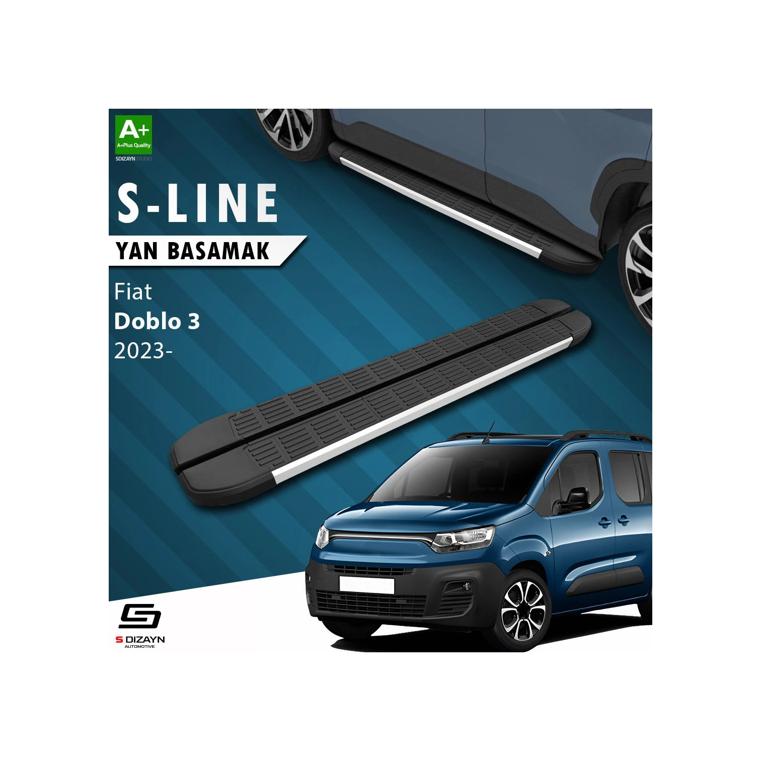 S-dizayn Fiat Doblo 3 Uzun Şase S-line Aluminyum Yan Basamak 213 Cm 2023 Üzeri