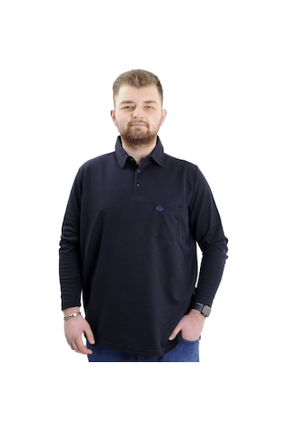 Mode Xl Büyük Beden Erkek Sweatshirt Polo Yaka Uzun Kol Waffle 23449 Lacivert Lacivert
