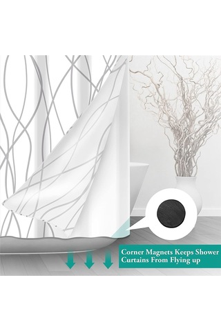 Çizgili Duş Perdesi - Ağır Kumaş, Makinede Yıkanabilir, Banyo İçin Basit Modern Gri Duş Perdeleri, 71x71 İnç Beyaz