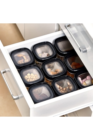 Ceronni Bonny Erzak Saklama Kabı 12li Set 1,8 Lt 1 Lt 600 Ml Siyah Siyah