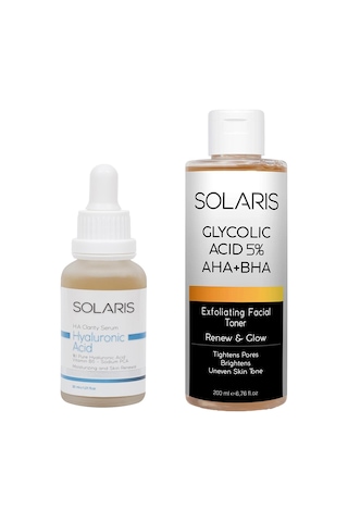 Solaris Hyaluronik Asit Nemlendirme Serum 30 ML + Gözenek Sıkılaştırıcı Aha Bha Tonik 200 ML