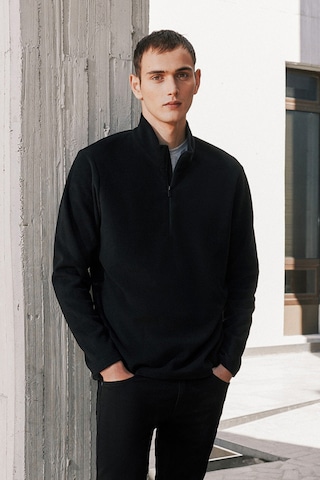 2'li Paket Standart Fit Bato Yaka Soğuk Geçirmez Sweatshirt Polar A.Melanj - Siyah