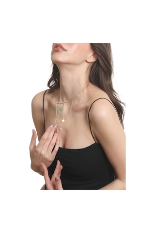 Labalaba Kadın Lak Altın Kaplama Sedef Kalp Charmlı Tel Choker, Tasma Kolye Altın