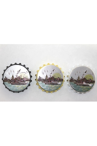 Magnet Nostaljik Şık Dekoratif Buzdolabı Turistik Hatıra Şehir İstanbul Temalı Gazoz Kapağı Magnet