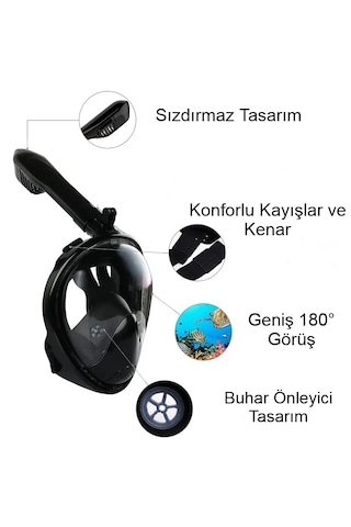 Yetişkin Tam Yüz Şnorkel Maskesi, 180 Görüş, Anti Sis