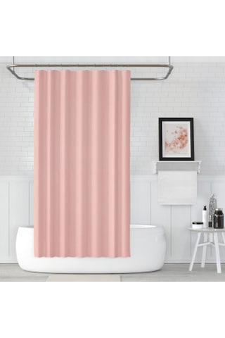 Pembe Banyo Perdesi 180x200 Duş Perdesi Tek Kanat Pudra CHalkalı Pudra