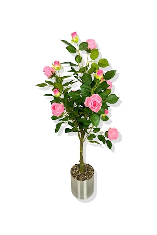 Cihan Çiçekçilik Yapay Pembe Gül Ağacı 150 Cm 25x25 Galvaniz Saksı Beyaz- Yeşil