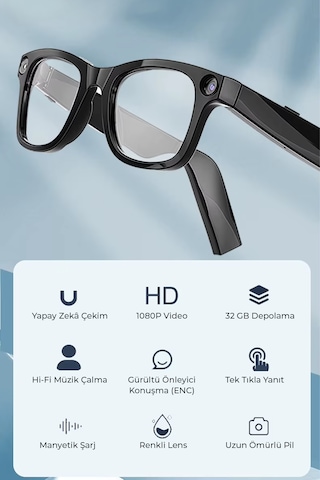 R1 Pro Akıllı Gözlük Kameralı Yapay Zeka,müzik Dinleme,telefon İle Konuşma Bluetooth