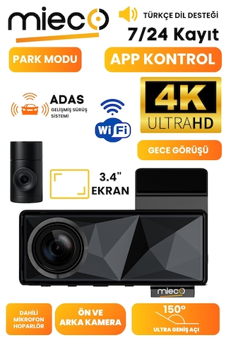 Mieco A11 Wifi/ 4k Uhd/ 150 Ultra Geniş Açı/ Adas/ Araç Kamerası