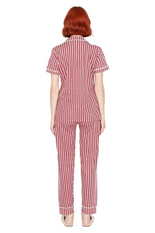 Ersefa Kadın Çizgili Baskılı Gömlek Ve Pantolon Pijama Takımı Fonksiyone Pembe