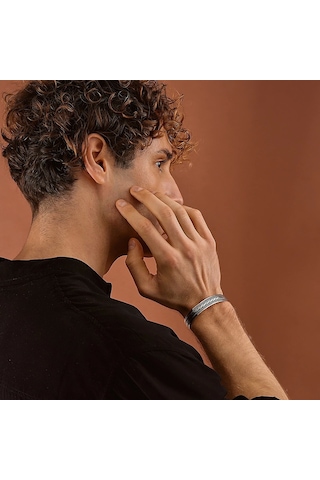 925 Ayar Gümüş İşlemeli Örgü Model Unısex Kelepçe Bileklik Gümüş