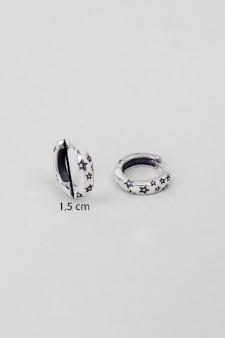 Yıldız Detaylı Cilalı Gümüş Unisex Gümüş Halka Küpe Gümüş
