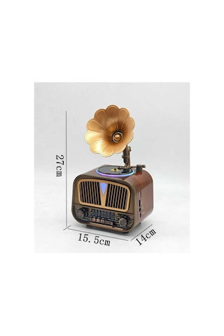 Solar Panelli Rgb Taşınabilir Fm Radyo Bluetooth Hoparlör Şarjlı Speaker Gramofon Görünümlü