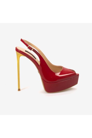 Rouge Kadın Enjeksiyon Kösele Taban Slingback 14,5cm İnce Topuklu Gece & Abiye Ayakkabı 7608 Kırmızı